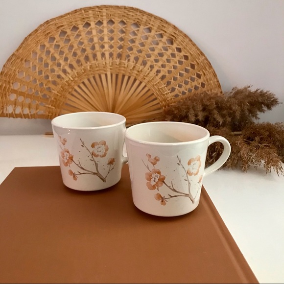 2pc Vintage Corning Mugs w/ China Blossoms - Picture 1 of 13